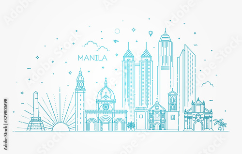 Manila Philippines vector City Skyline. Vector Illustration photo