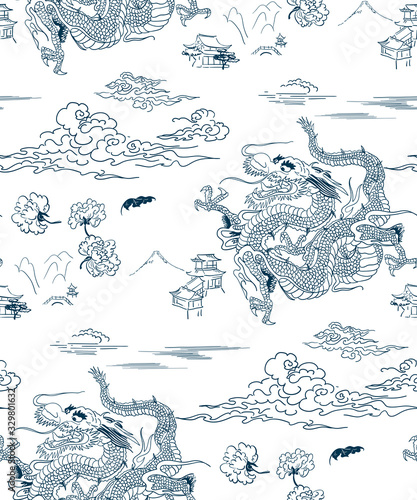 dragon vector background japanese design seamless pattern