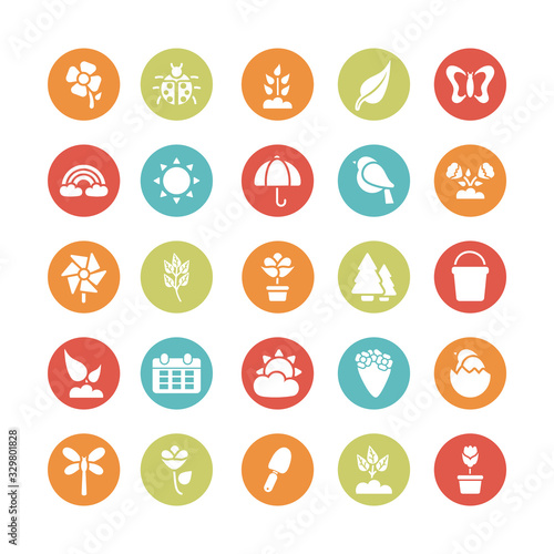 set of spring icons , block and flat style icon