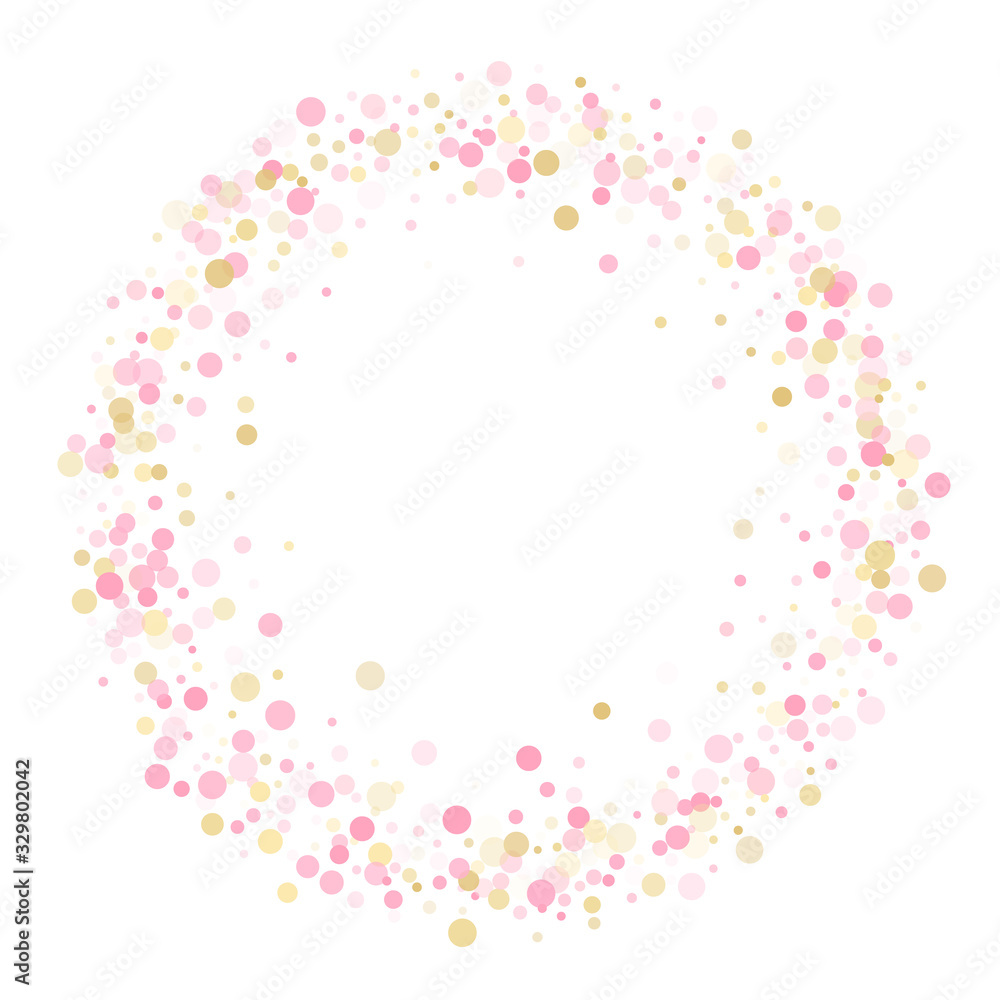 Rose gold confetti circle decoration for New Year card background. 