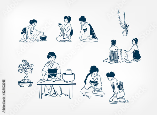 tea ceremony women japanese vector design elements