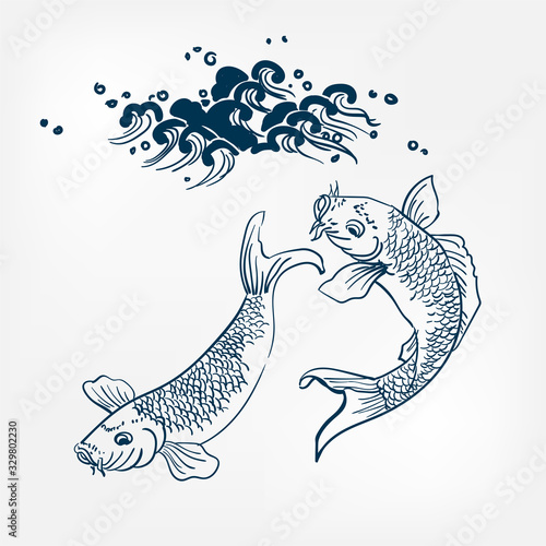 koi fish japanese paint style design sketch design element vector