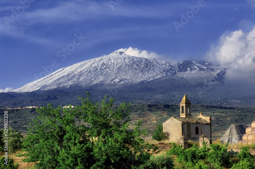 Etna Volcano Above Rural Chapel, Sicily