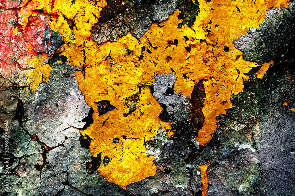 Surface texture with gray and yellow color on a cracked surface structure on which the paint peels off. For abstract backgrounds. Surface texture with gray and yellow color on a cracked surface structure on which the paint peels off. For abstract backgrounds.