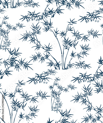 japanese chinese design sketch ink paint style seamless pattern bamboo