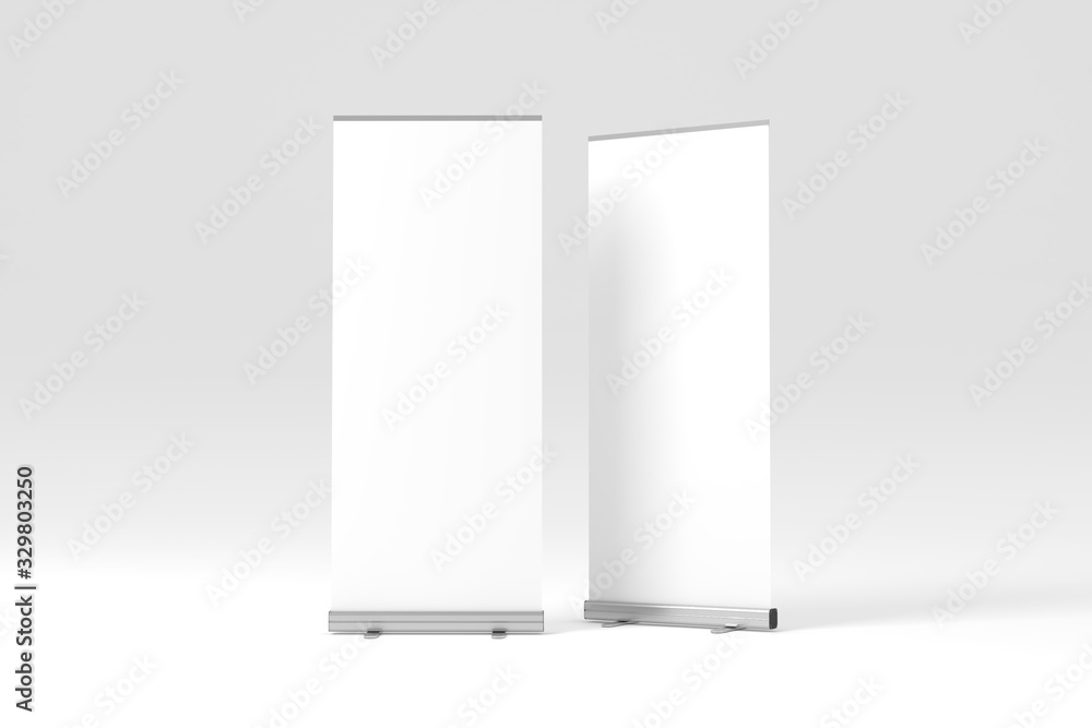 Roll-Up Banner White Blank 3D Rendering Mockup Roll-Up Banner White Blank 3D Rendering Mockup