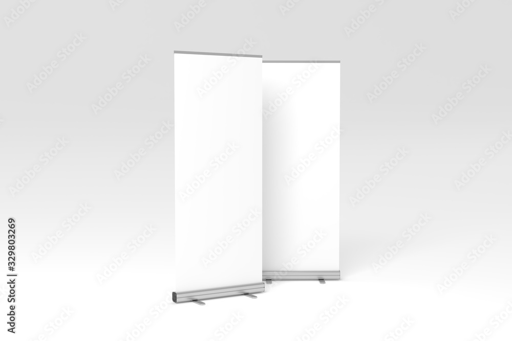 Roll-Up Banner White Blank 3D Rendering Mockup Roll-Up Banner White Blank 3D Rendering Mockup