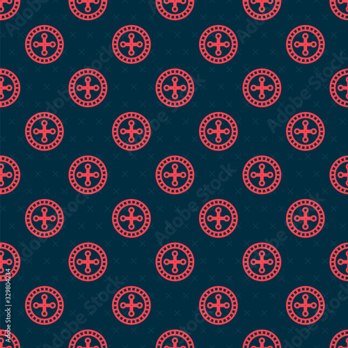 Red line Casino roulette wheel icon isolated seamless pattern on black background. Vector Illustration