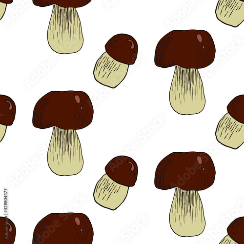 Mushroom hand drawn vector seamlees pattern. Isolated Sketch organic food drawing background. 