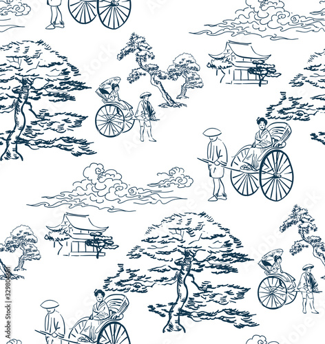 japanese vector sketch design background hand drawn ink seamless pattern