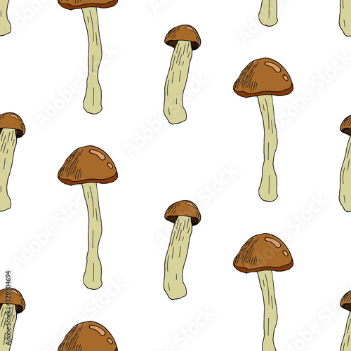 Mushroom hand drawn vector seamlees pattern. Isolated Sketch organic food drawing background. 