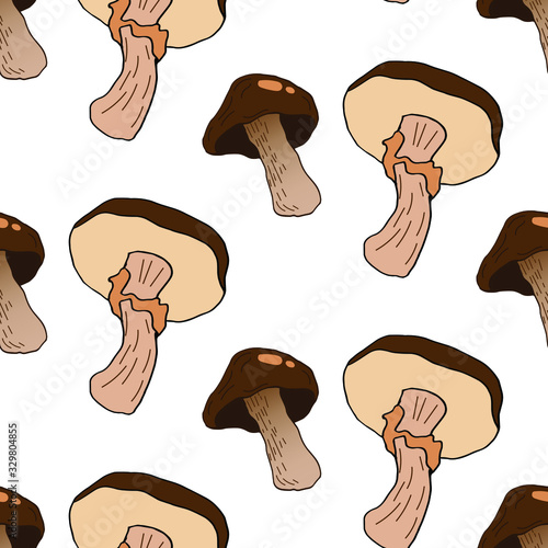 Mushroom hand drawn vector seamlees pattern. Isolated Sketch organic food drawing background. 