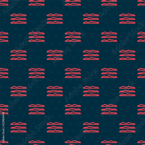 Red line Strips of cocaine or heroin drug icon isolated seamless pattern on black background. Vector Illustration