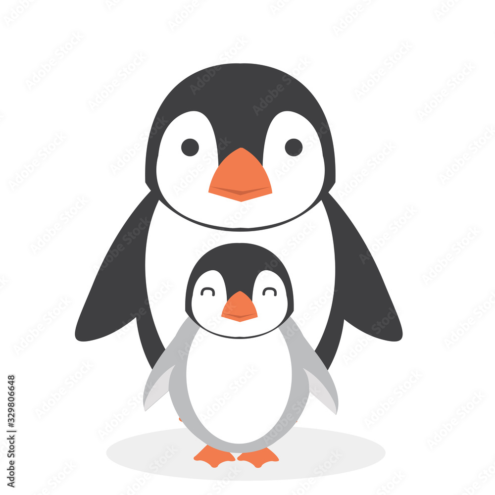 Naklejka premium happy cartoon penguin with chick vector