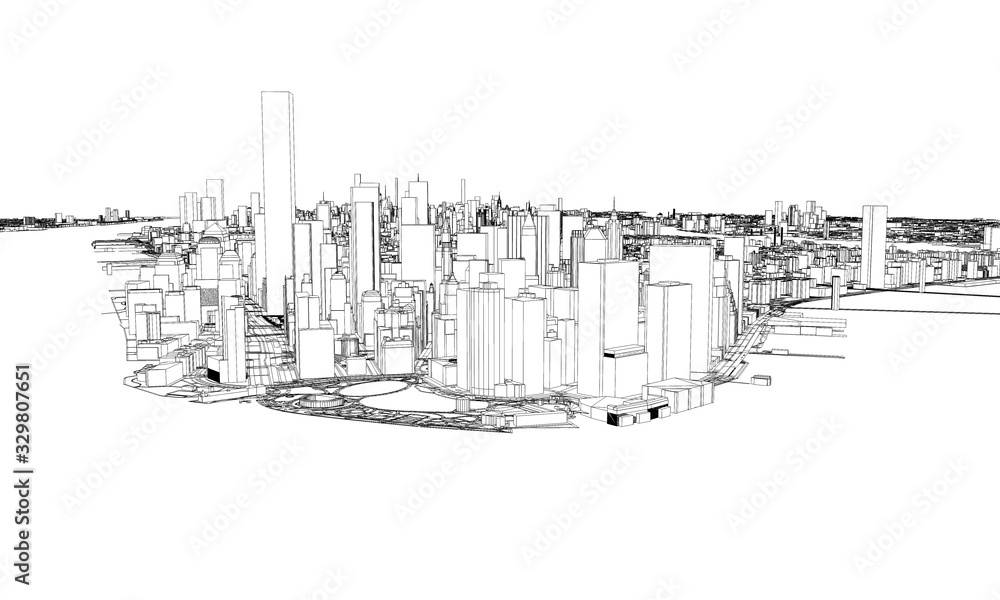 New York minimal blueprint style city map. 3D Rendering
