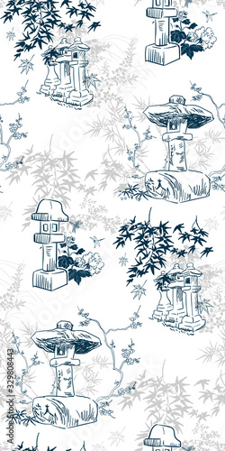 toro stone lighting vector sketch illustration line art japanese chinese oriental design
