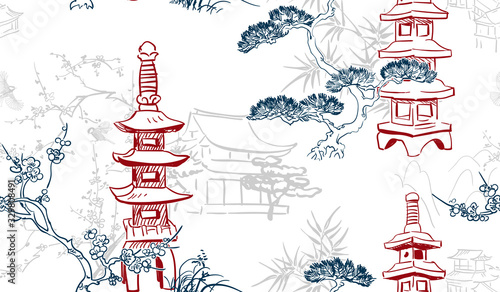 toro stone lighting vector sketch illustration line art japanese chinese oriental design