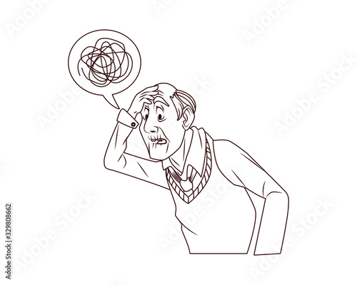 old grandfather with scribble in speech bubble
