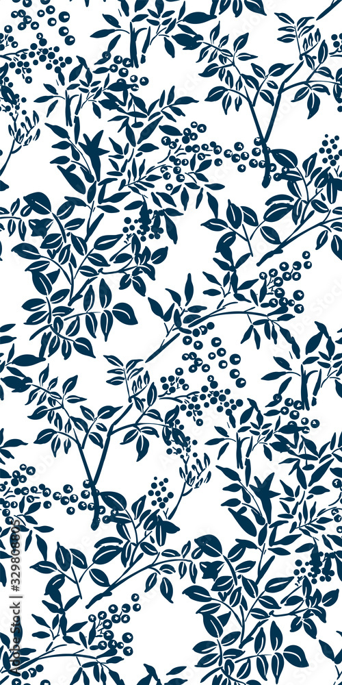 buckthorn honeysuckle vector ink illustration sketch japanese chinese style line art design seamless pattern buckthorn honeysuckle vector ink illustration sketch japanese chinese style line art design seamless pattern