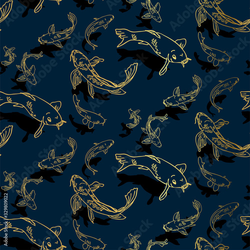 koi fish vector japanese chinese seamless pattern design gold black