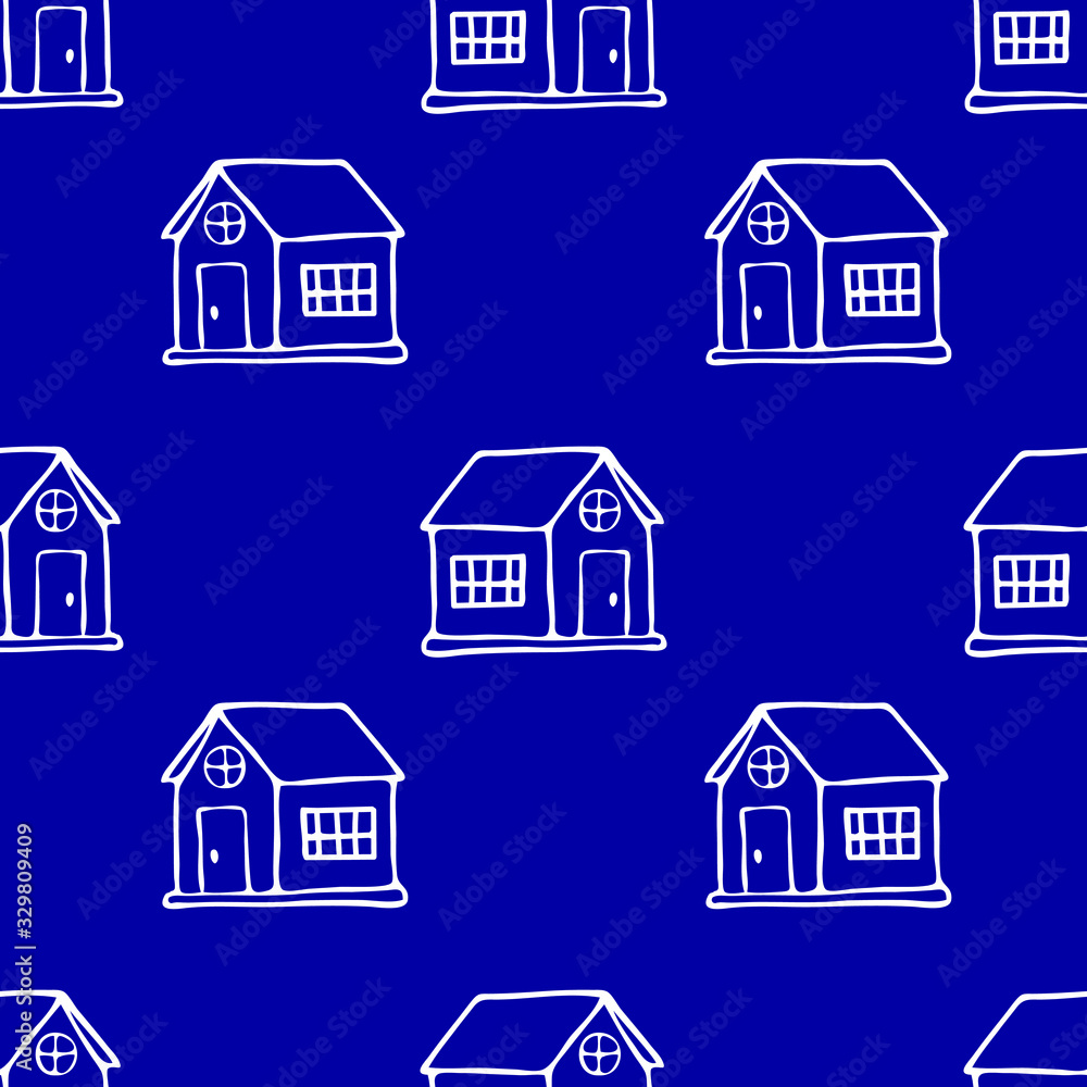 Cute hand drawn pattern with houses