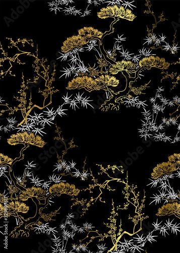 vector seamless japanese chinese pattern gold black traditional
