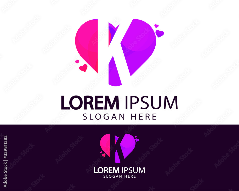 Creative letter K logo design. Colorful love icon and symbol vector template. Logo design elements for your brand identity Creative letter K logo design. Colorful love icon and symbol vector template. Logo design elements for your brand identity