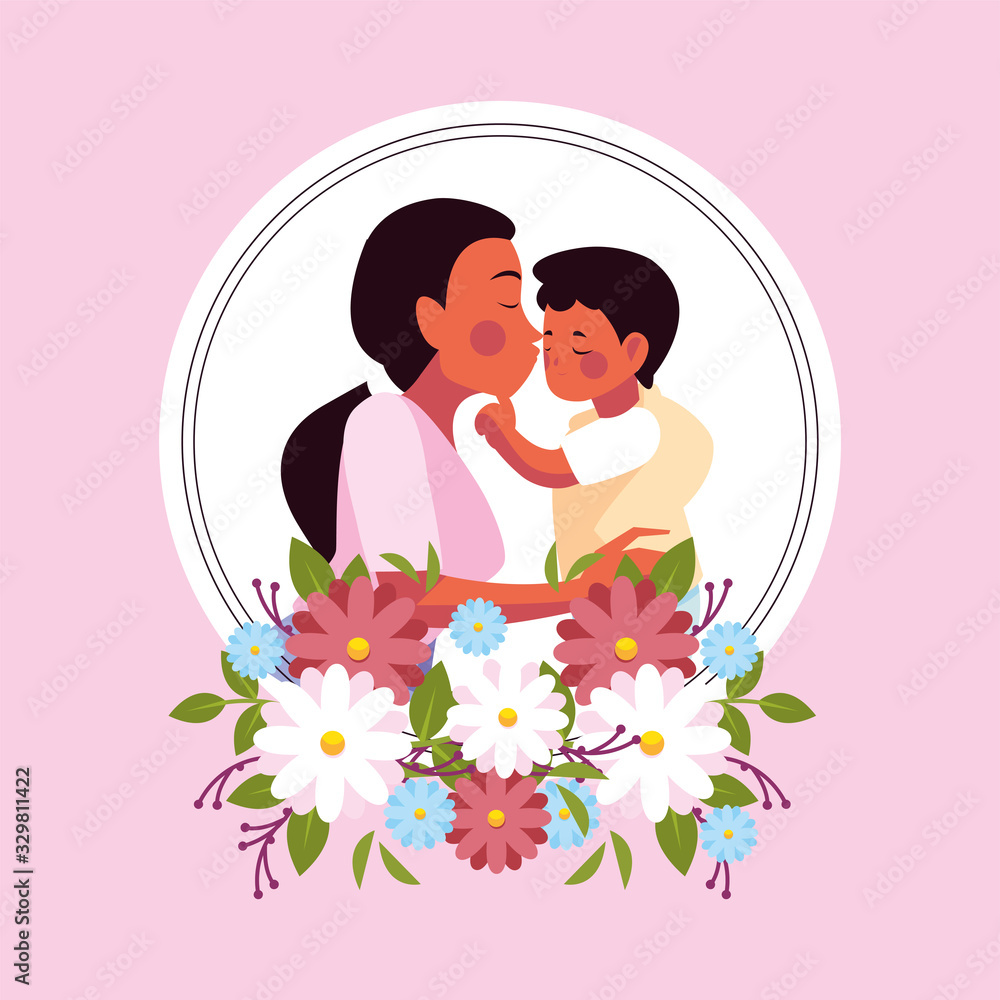 woman and son, card of the mother day woman and son, card of the mother day
