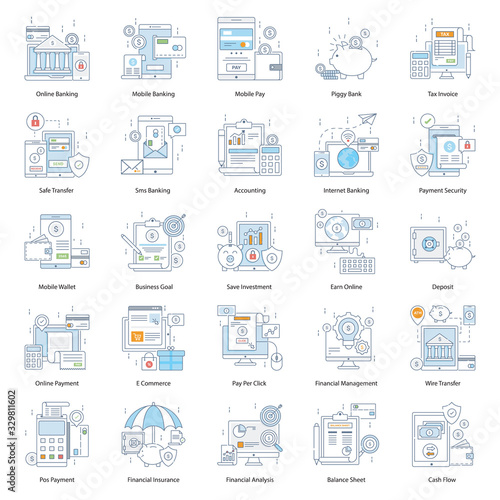 Online Banking Colored Line Icons 