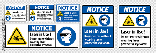 Notice Warning PPE Safety Label,Laser In Use Do Not Enter Without Wearing Laser Protective Eyewear