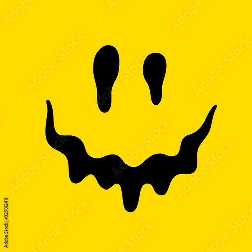 Naklejka Melting smile. Dripping smile. Smile icon. Yellow smile. Smiley on yellow background. Vector emoji. Color easy to edit.