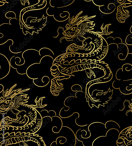 dragon japanese chinese vector design pattern seamless