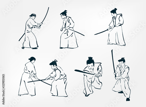 japanese chinese vector design samurai isolated set