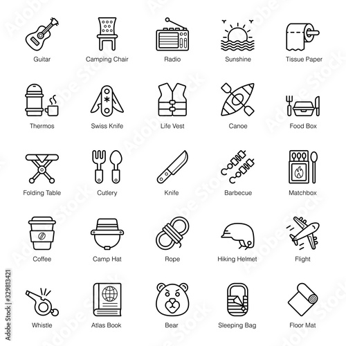  Adventure and Hiking Line Icons Pack 