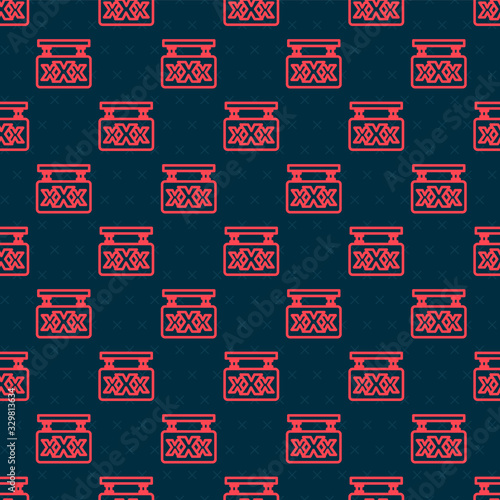 Red line Sex shop icon isolated seamless pattern on black background. Sex shop, online sex store, adult erotic products concept. Vector Illustration