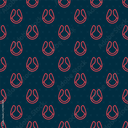 Red line Dildo vibrator for sex games icon isolated seamless pattern on black background. Sex toy for adult. Vaginal exercise machines for intimate. Vector Illustration