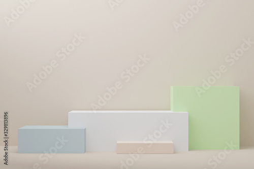 Minimal 3d rendering scene with composition empty cube colorful pastel podium for product cosmetic and abstract background. mock up geometric shape in pastel colors. 3d illustration