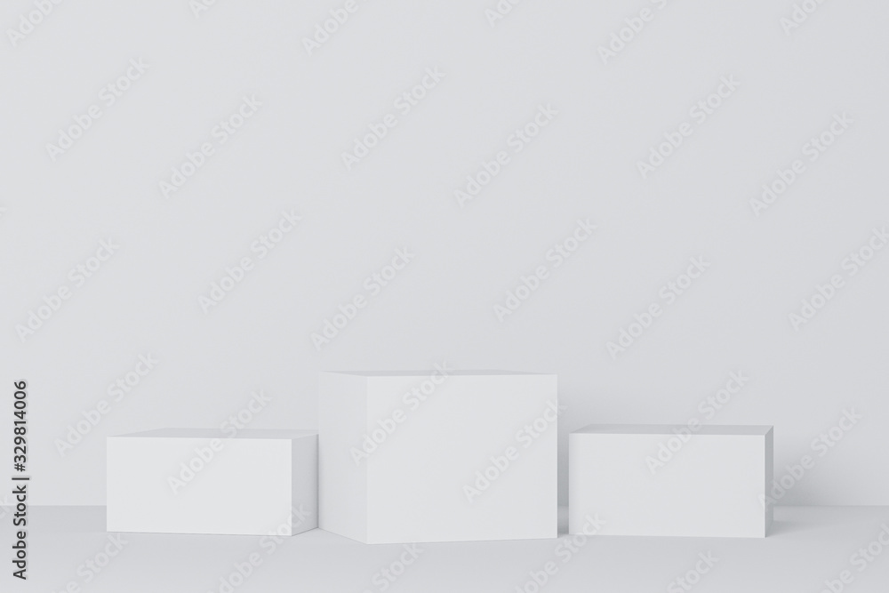 3d rendered illustration with geometric shapes. white cube podium platforms for cosmetic product presentation top light. Abstract composition in modern style. mock up minimal design with empty space 3d rendered illustration with geometric shapes. white cube podium platforms for cosmetic product presentation top light. Abstract composition in modern style. mock up minimal design with empty space