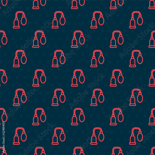 Red line Penis pump icon isolated seamless pattern on black background. Penis enlarger. Sex toy for men. Vacuum pump with a blower to increase the penis. Vector Illustration