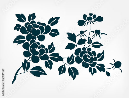 peony design elements japanese chinese vector