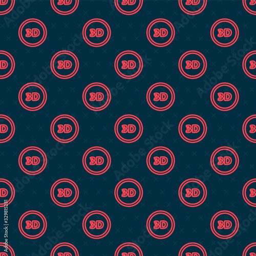 Red line 3D word icon isolated seamless pattern on black background. Vector Illustration