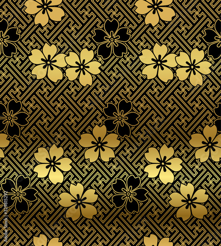 sakura geometric flower japanese chinese design vector seamless pattern
