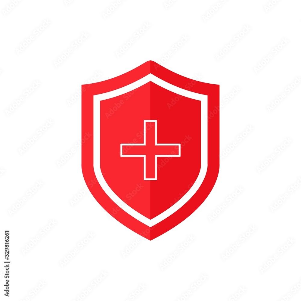 Immune system vector icon logo. Red shield with a white cross on a white background. Vector illustration. Immune system vector icon logo. Red shield with a white cross on a white background. Vector illustration.
