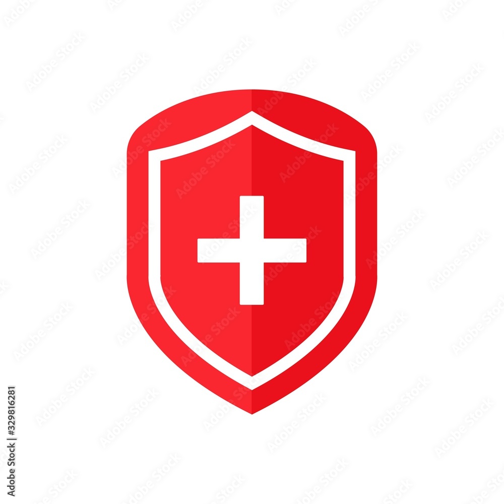 Immune system vector icon logo. Red shield with a white cross on a white background. Vector illustration. Immune system vector icon logo. Red shield with a white cross on a white background. Vector illustration.