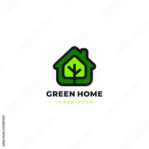Modern minimalistic house and tree logo template. Environmental care related business. Hotel and resistence, eco-friendly symbol. Vector illustration.