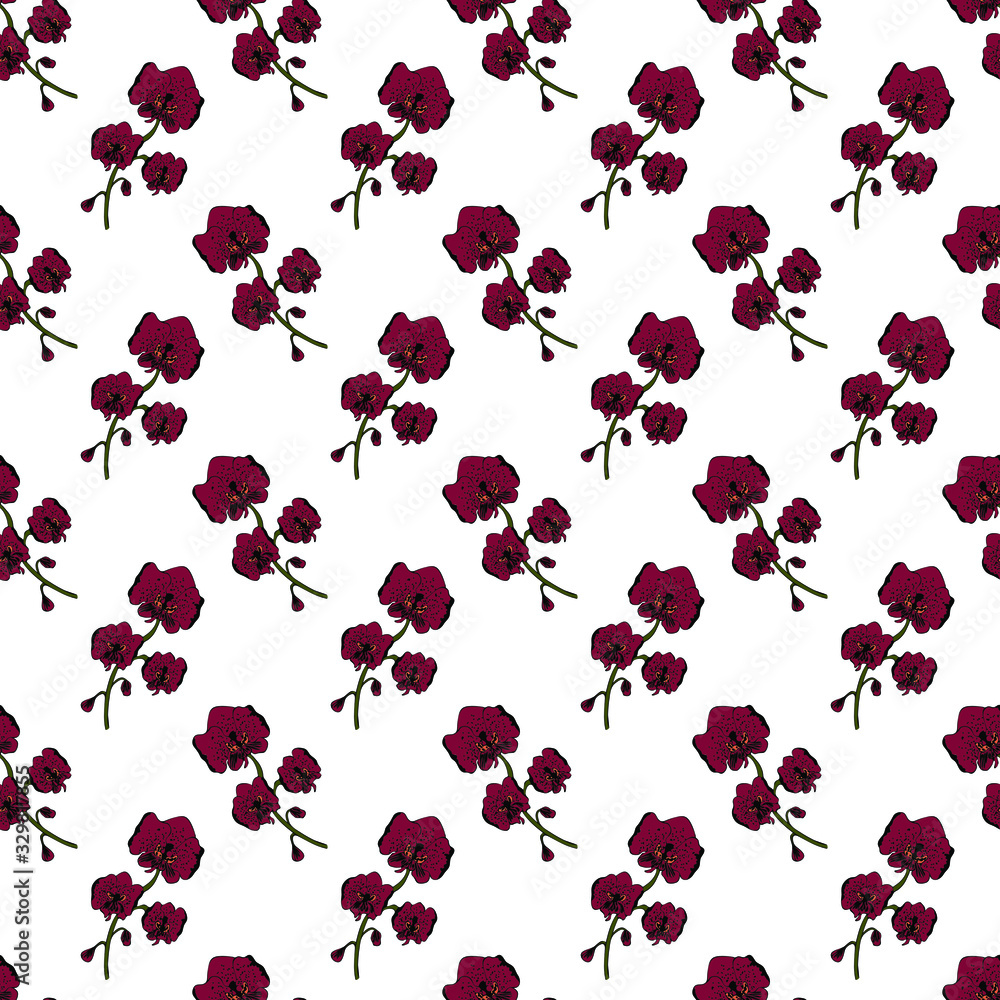 Obraz premium Vector floral seamless pattern. Background with outline hand drawn flowers. Design concept for fabric design, textile print, wrapping paper or web backgrounds.