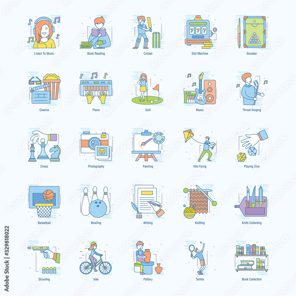 Hobbies Colored Line Icons pack Hobbies Colored Line Icons pack