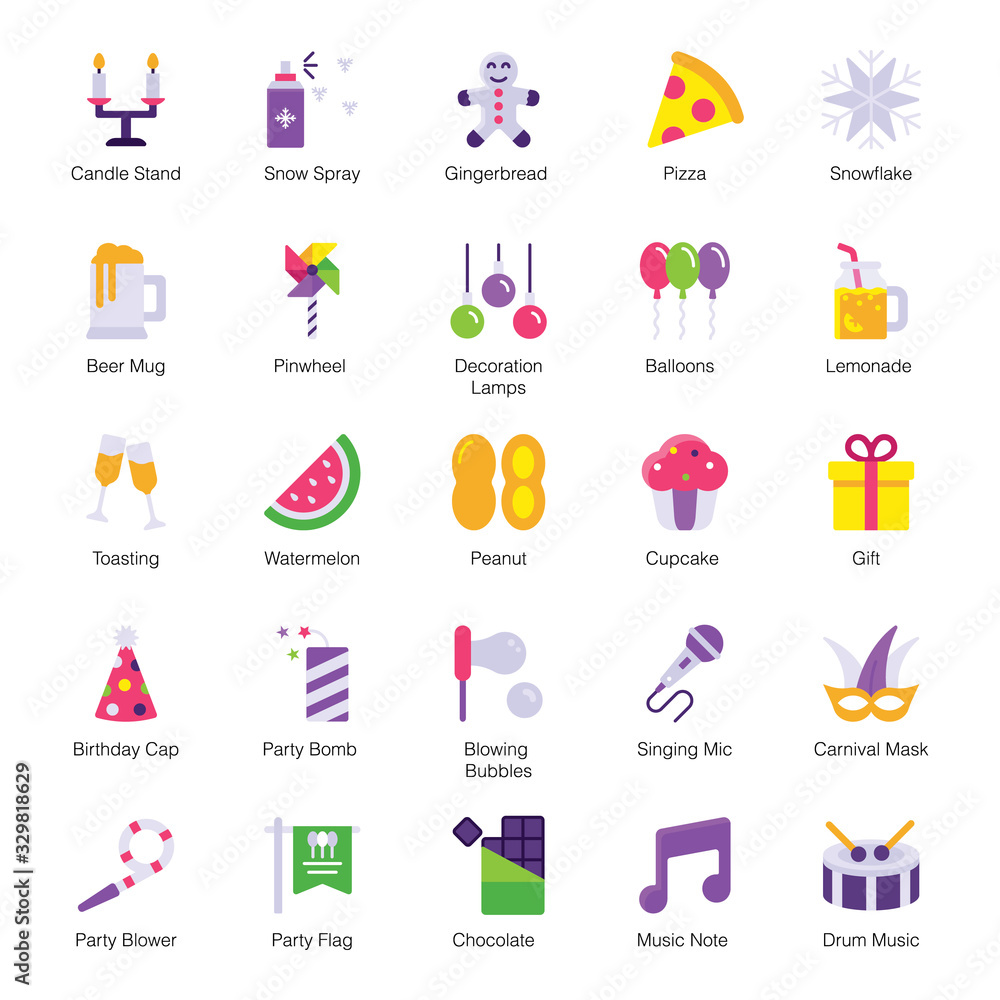 Set of Flat Party Icons Set of Flat Party Icons