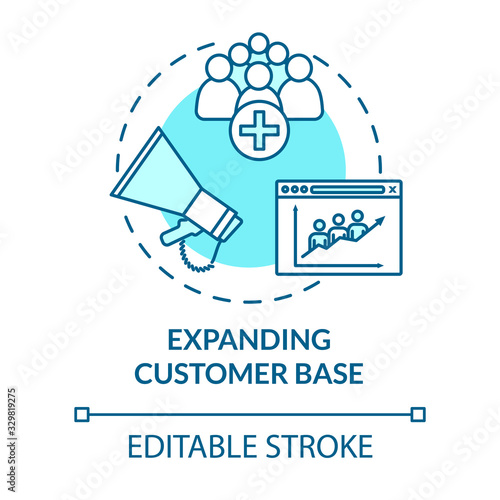 Expanding customer base concept icon. Audience attraction campaign. Client network development, branding idea thin line illustration. Vector isolated outline RGB color drawing. Editable stroke