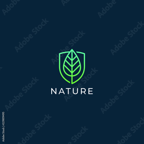 Leaf and shield logo design. Abstract emblem, design concept, logotype element for template. Ecology and environment icon.